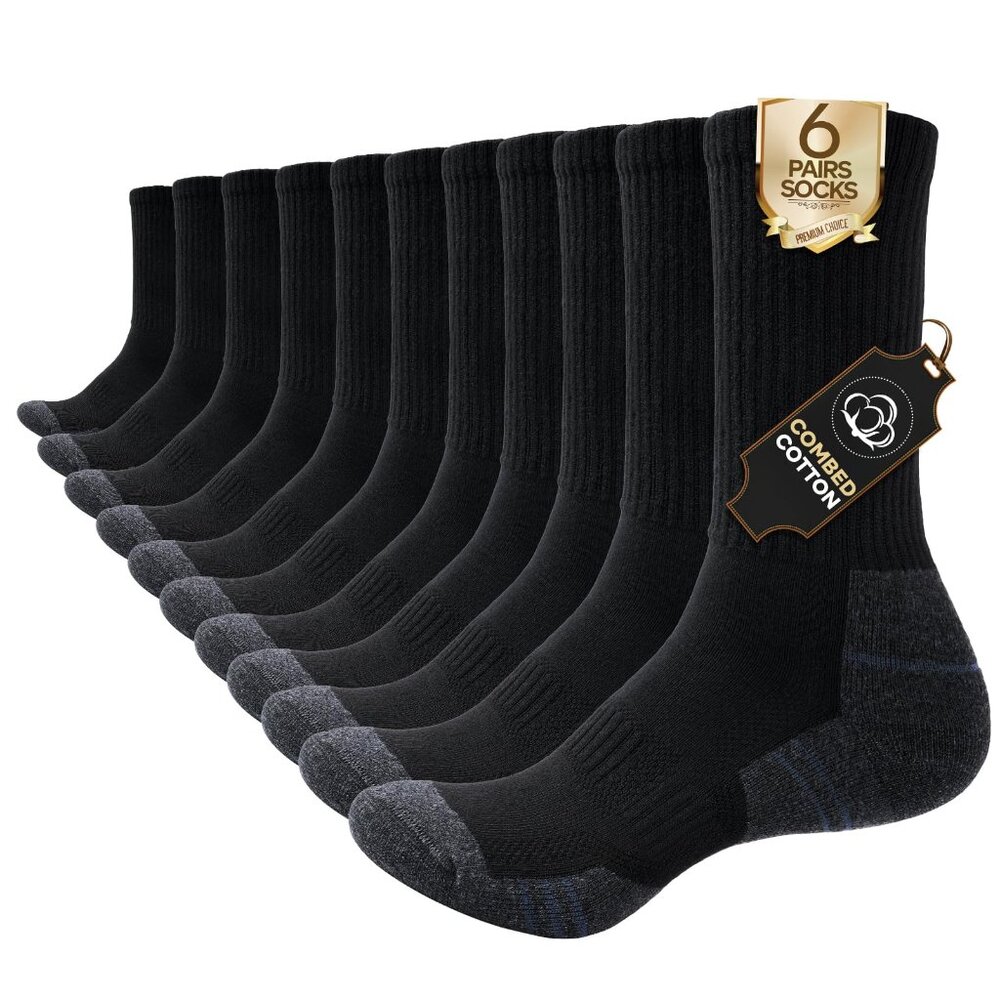 Thermal Cushioned Athletic Socks 6-Pack for Hiking Running Work